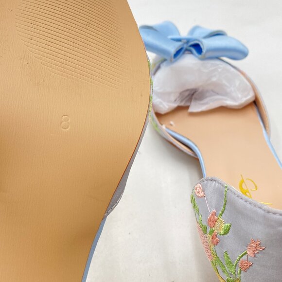 XYD Blue Flower Embroidery D'Orsay Kitten Heel Bridal Bowknot Closed Toe Pump - Picture 6 of 8